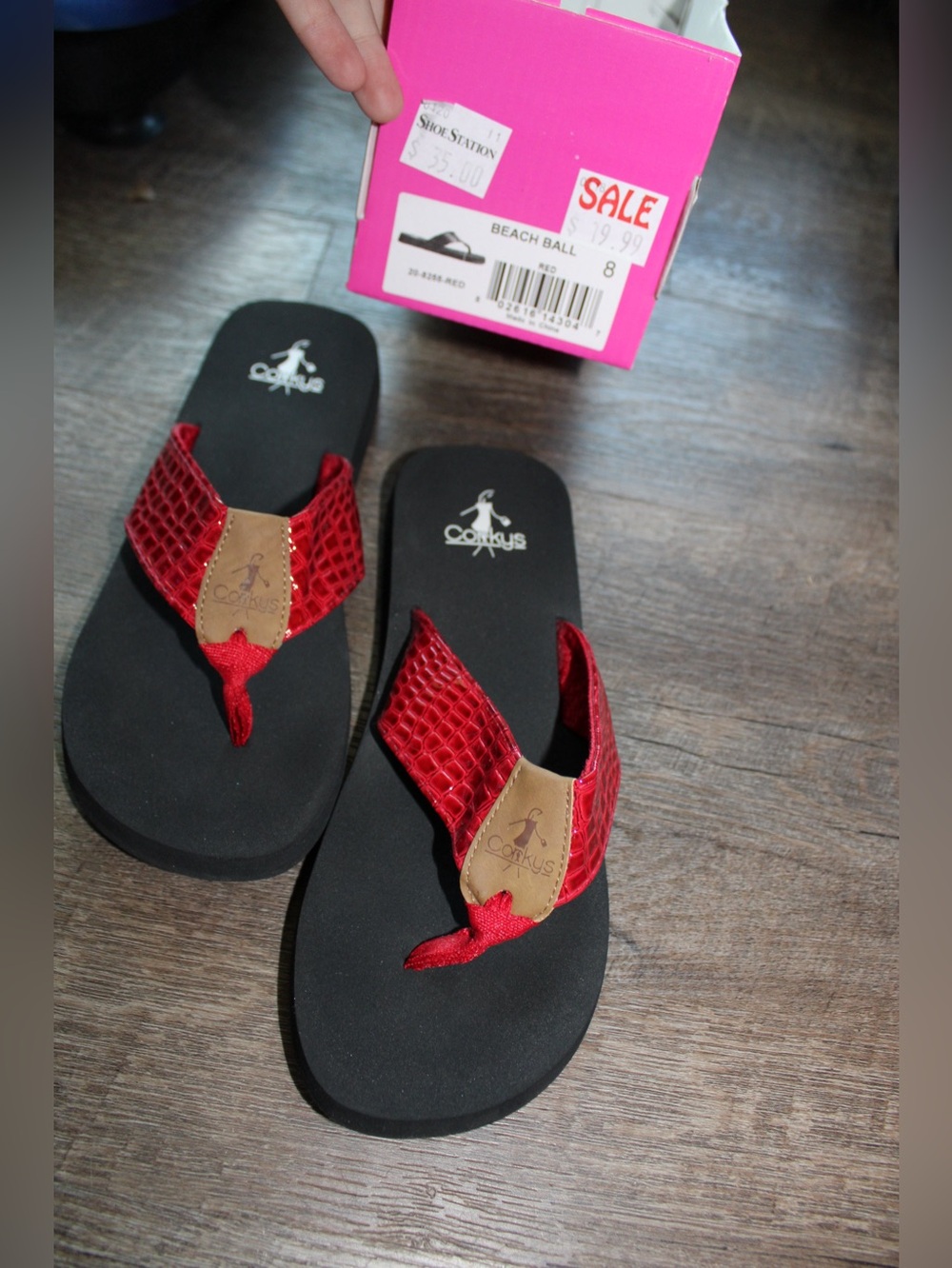 Corkys Beach Ball Red Metallic Flip Flop Sandals Women’s Size 8